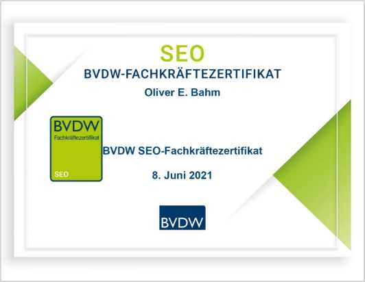 SEO Fachkräftezertifikat BVDW  | Titelbild