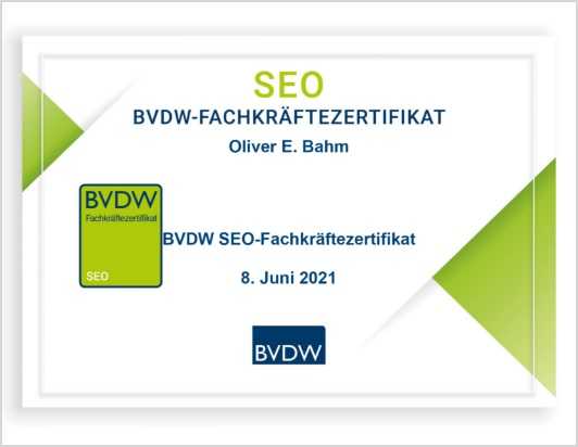 SEO Fachkräftezertifikat BVDW 